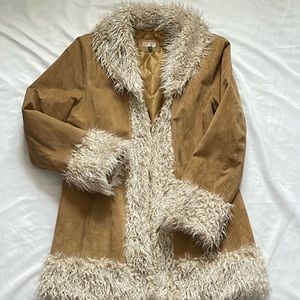 “Giacca” vintage suede faux fur trimmed coat